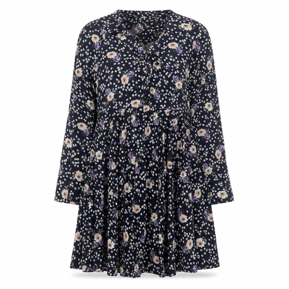 Glamorous Womens Blue Floral Polyester Trapeze & Swing Size 10 V-Neck Tie
