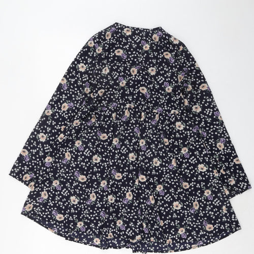 Glamorous Womens Blue Floral Polyester Trapeze & Swing Size 10 V-Neck Tie