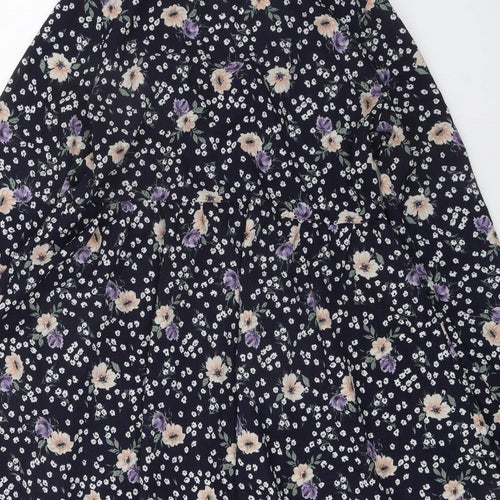 Glamorous Womens Blue Floral Polyester Trapeze & Swing Size 10 V-Neck Tie