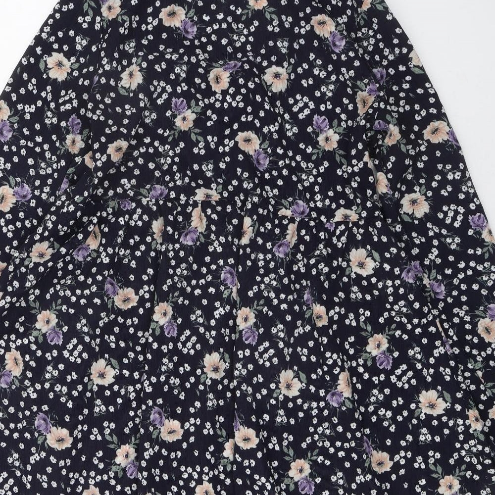 Glamorous Womens Blue Floral Polyester Trapeze & Swing Size 10 V-Neck Tie