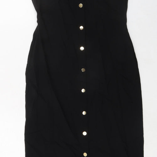 Zara Womens Black Viscose Shirt Dress Size S Collared Button