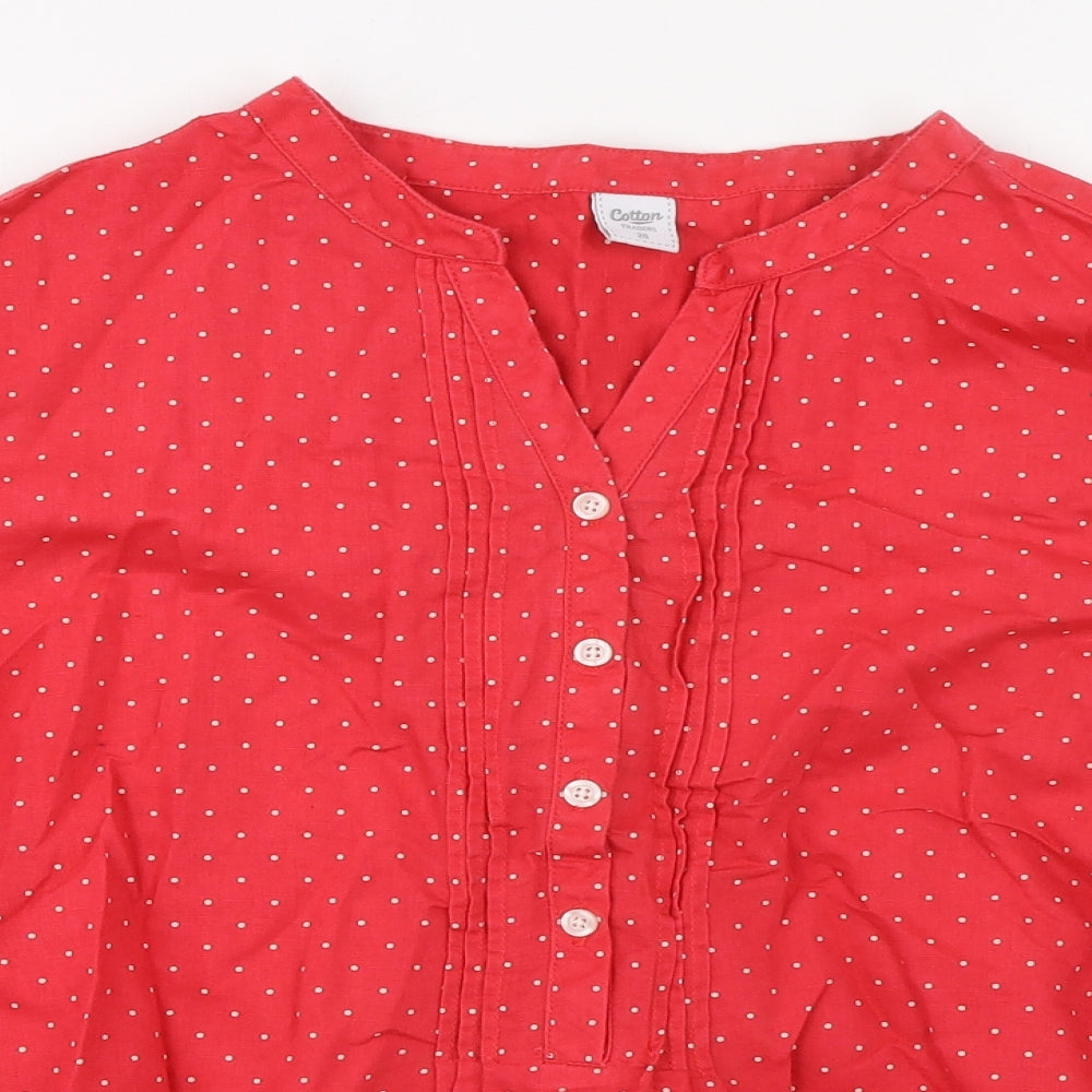 Cotton Traders Womens Red Polka Dot Linen Basic Blouse Size 20 V-Neck