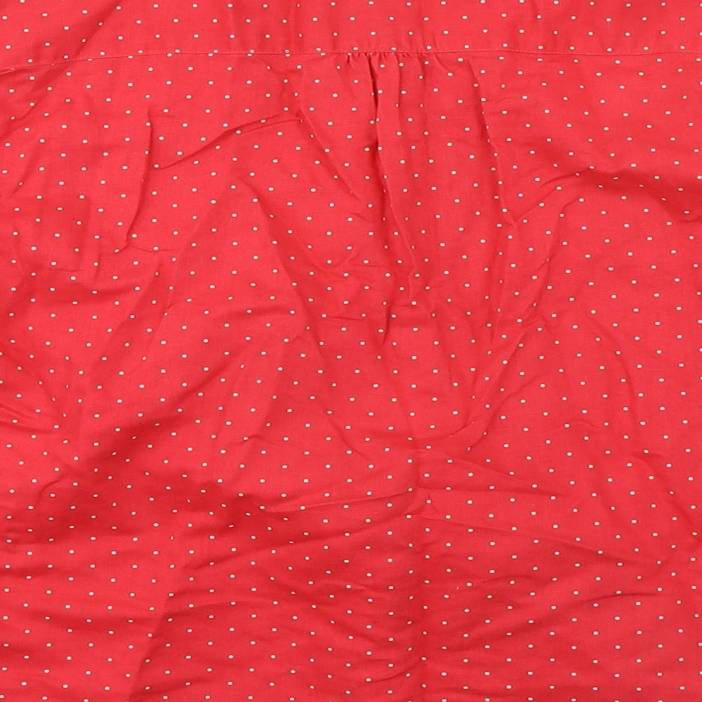 Cotton Traders Womens Red Polka Dot Linen Basic Blouse Size 20 V-Neck
