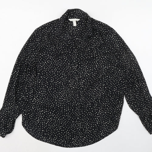 H&M Womens Black Geometric Polyester Basic Button-Up Size S Collared