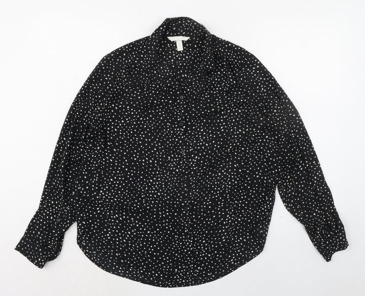H&M Womens Black Geometric Polyester Basic Button-Up Size S Collared