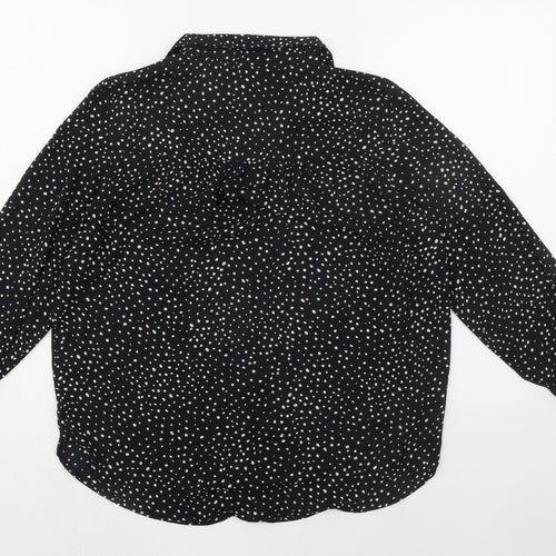H&M Womens Black Geometric Polyester Basic Button-Up Size S Collared