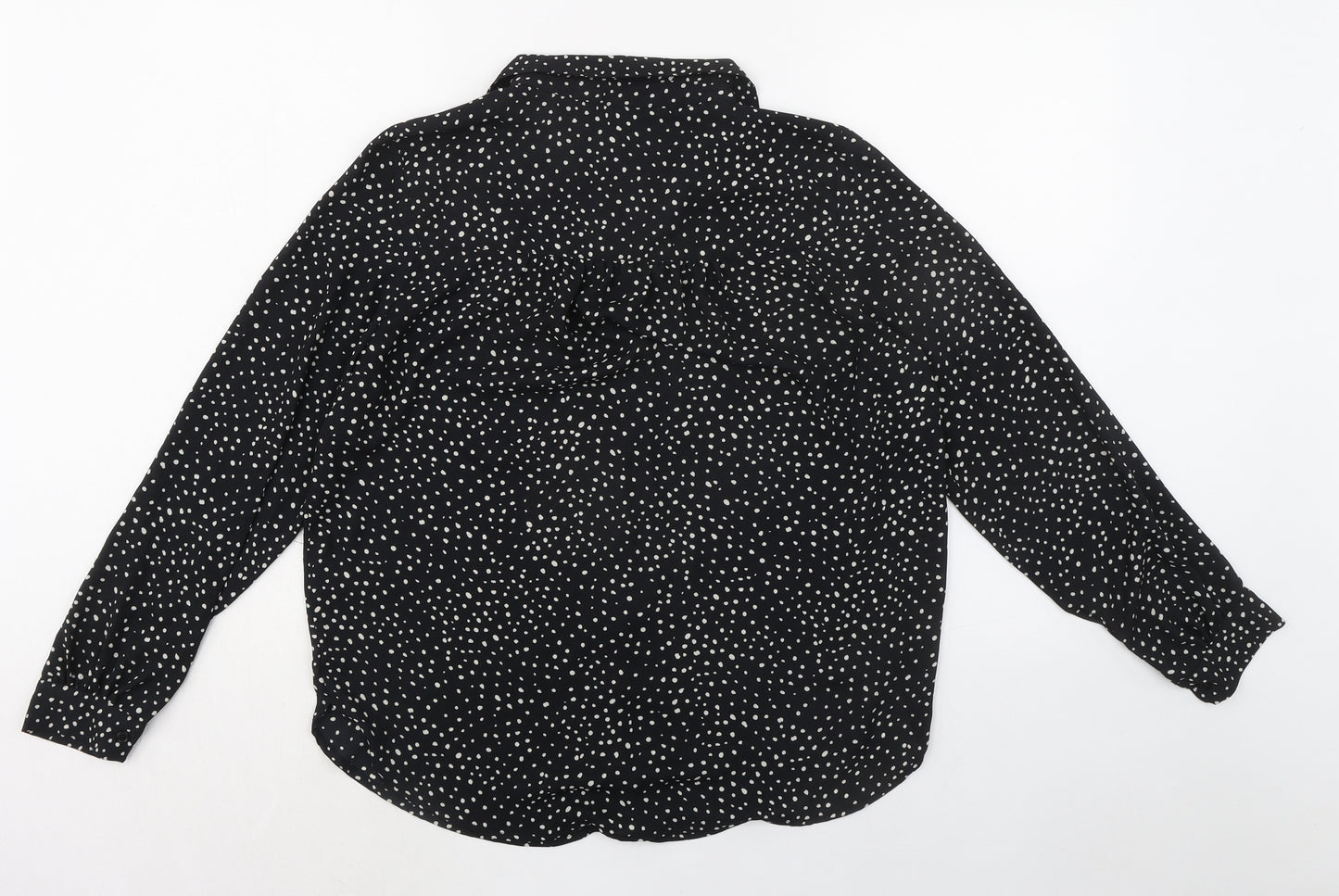 H&M Womens Black Geometric Polyester Basic Button-Up Size S Collared