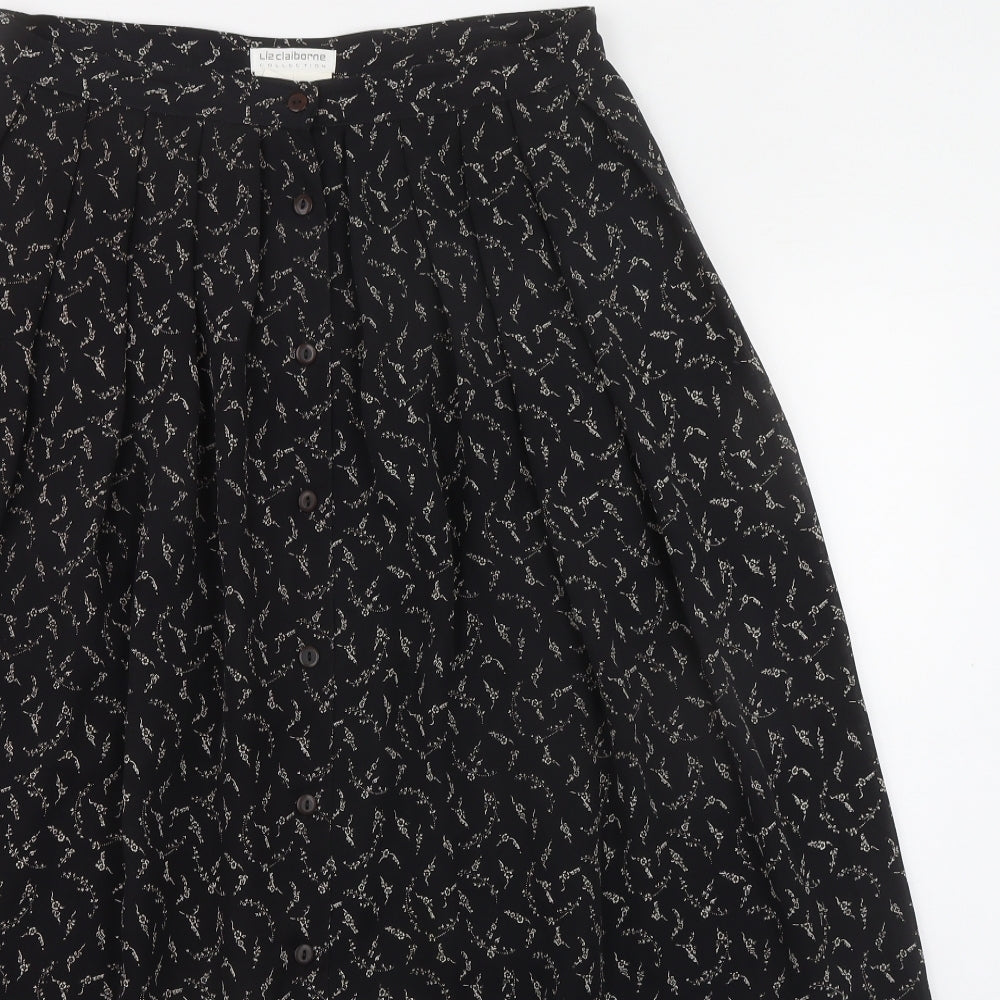Liz Claiborne Womens Black Geometric Polyester A-Line Skirt Size 14 Button