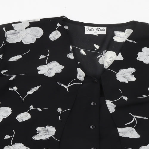 Bella Moda Womens Black Floral Polyester Basic Blouse Size 18 V-Neck