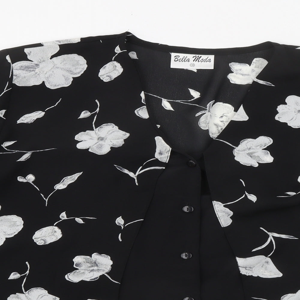 Bella Moda Womens Black Floral Polyester Basic Blouse Size 18 V-Neck