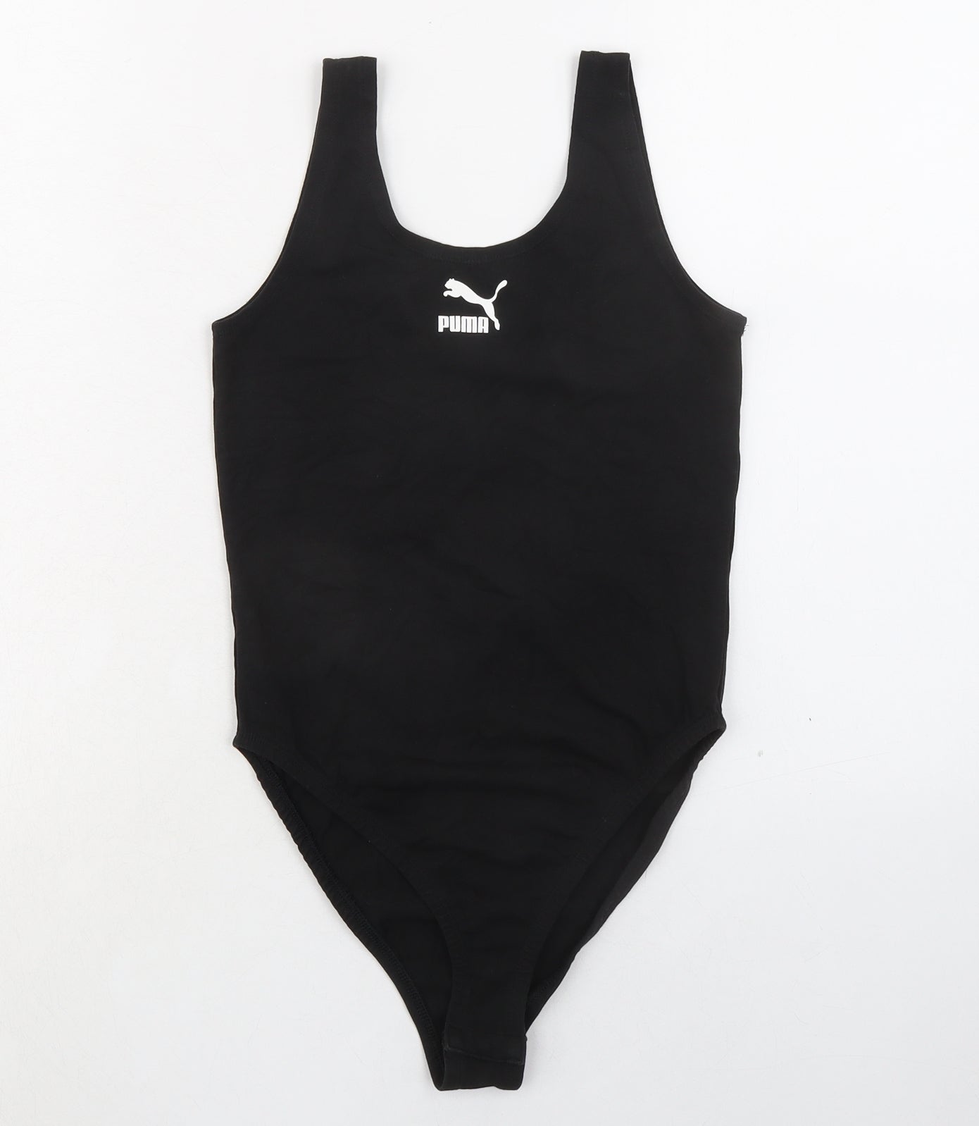PUMA Womens Black Cotton Bodysuit One-Piece Size S Snap