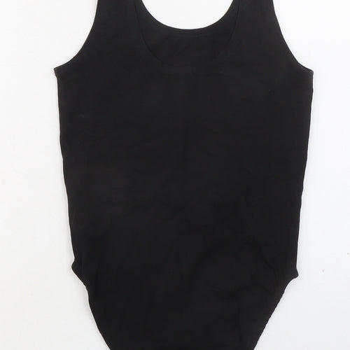 PUMA Womens Black Cotton Bodysuit One-Piece Size S Snap