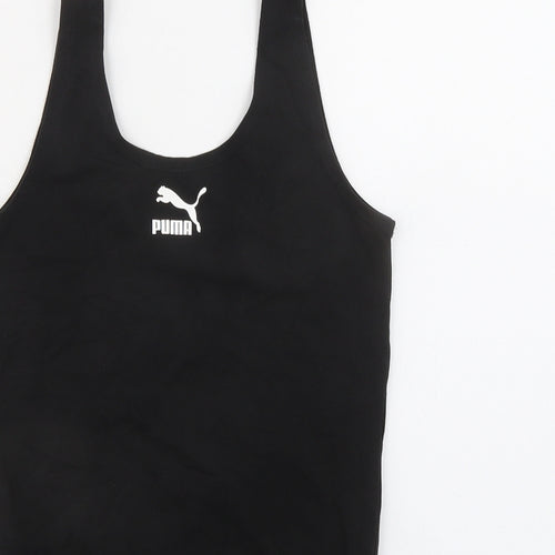 PUMA Womens Black Cotton Bodysuit One-Piece Size S Snap