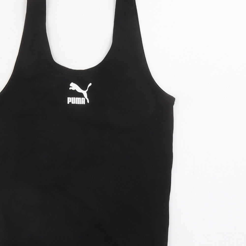 PUMA Womens Black Cotton Bodysuit One-Piece Size S Snap