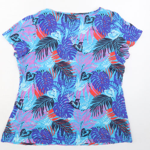 Marks and Spencer Womens Multicoloured Geometric 100% Cotton Basic T-Shirt Size 18 Scoop Neck - Leaf Print