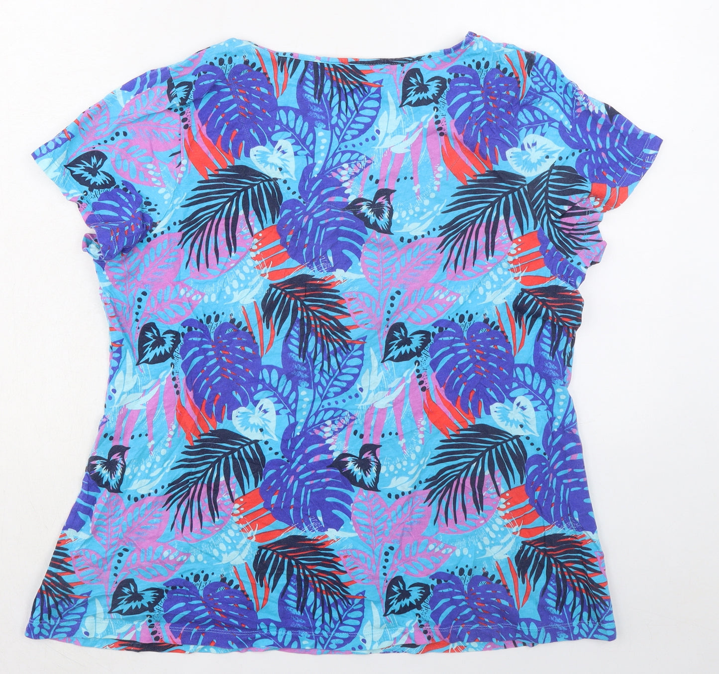 Marks and Spencer Womens Multicoloured Geometric 100% Cotton Basic T-Shirt Size 18 Scoop Neck - Leaf Print