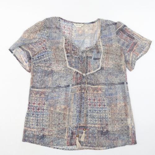 Indigo Womens Multicoloured Geometric Polyester Basic Blouse Size 14 V-Neck