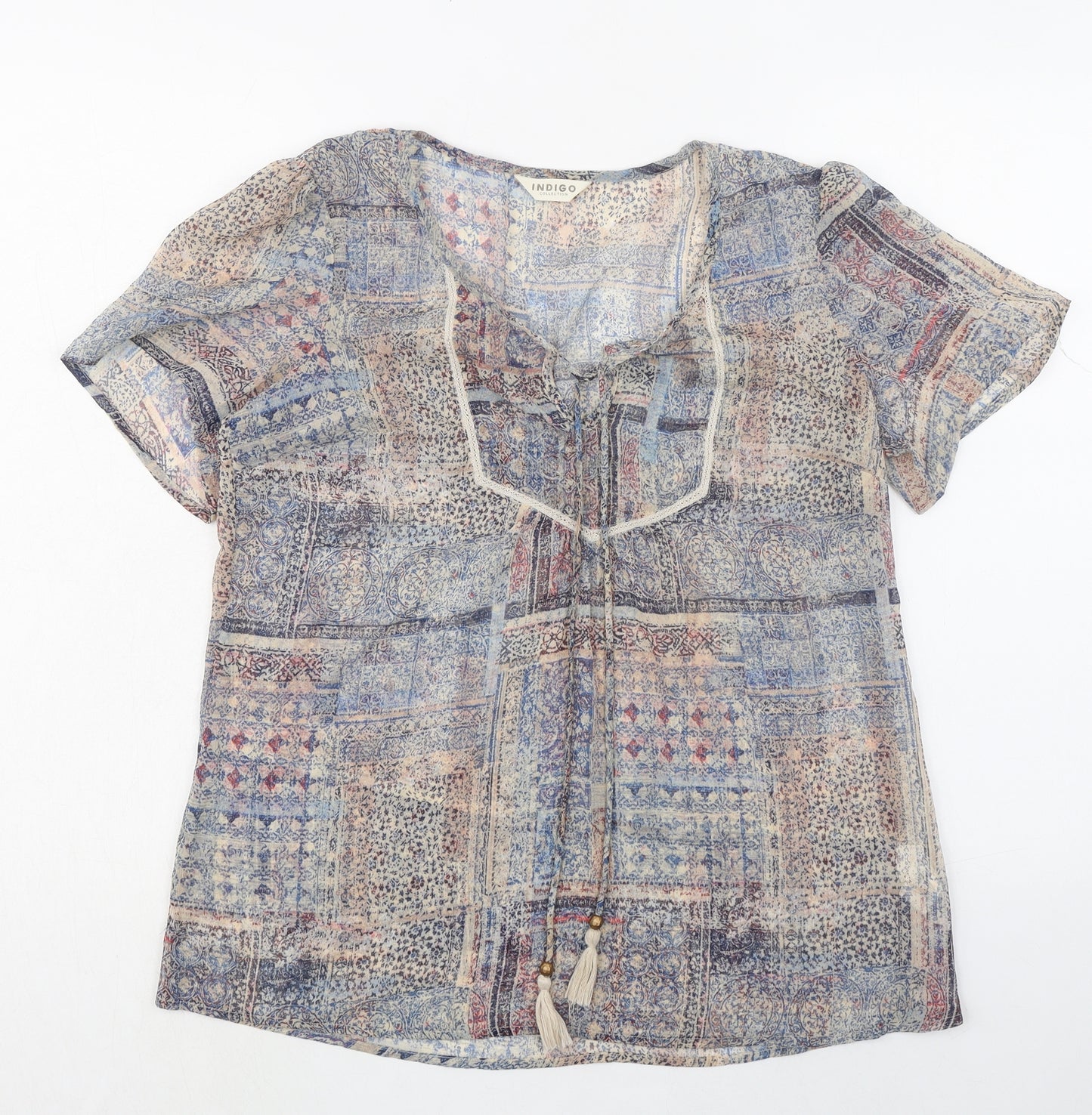 Indigo Womens Multicoloured Geometric Polyester Basic Blouse Size 14 V-Neck