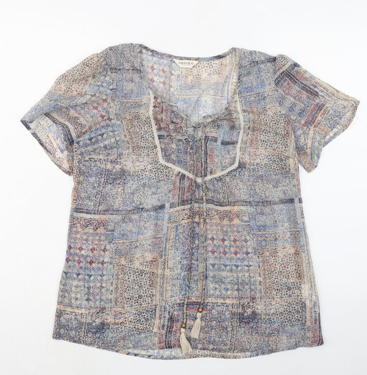 Indigo Womens Multicoloured Geometric Polyester Basic Blouse Size 14 V-Neck