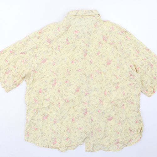 Marks and Spencer Womens Yellow Floral Lyocell Basic Button-Up Size 22 Collared