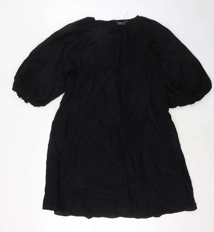 Marks and Spencer Womens Black Polyester A-Line Size 12 Round Neck Pullover