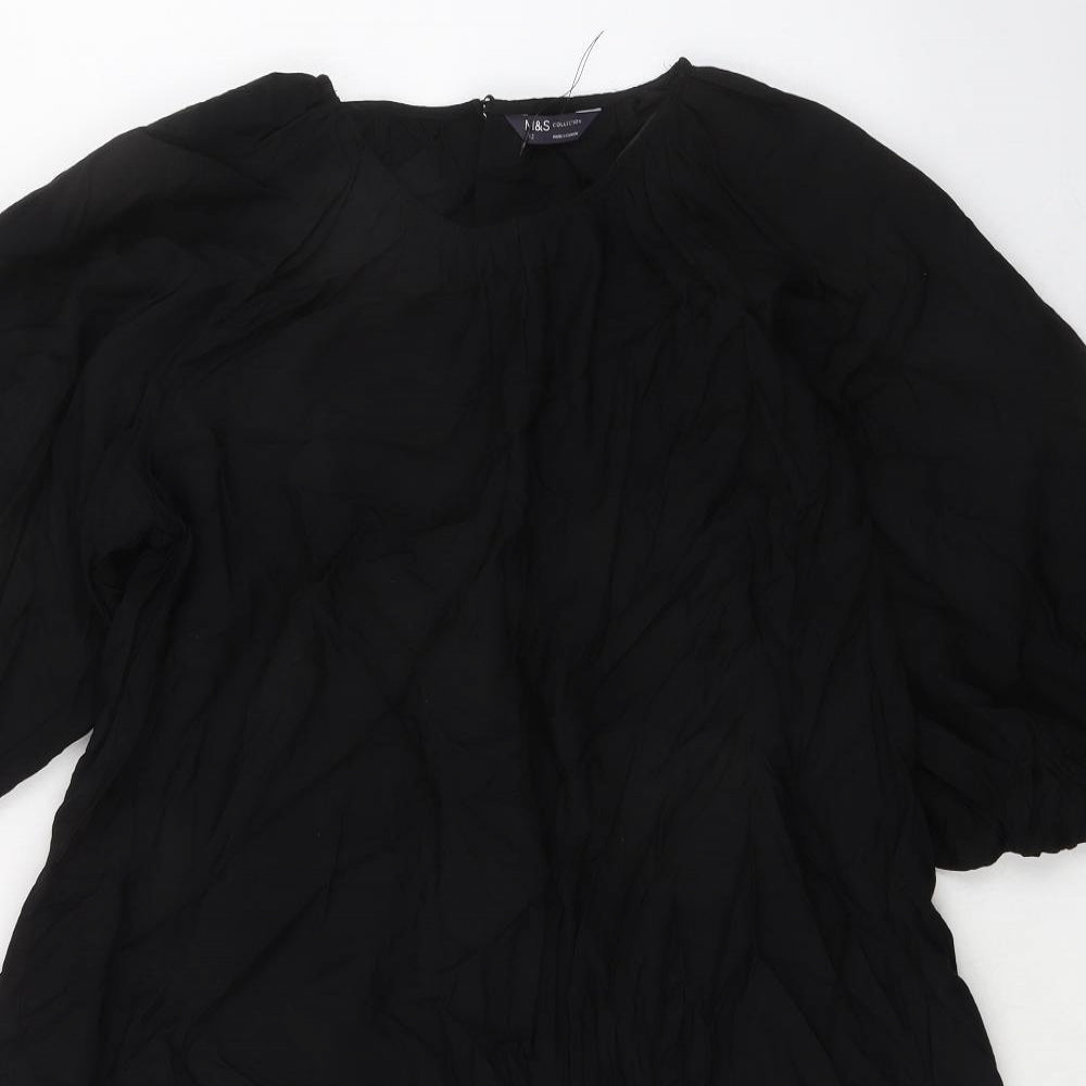 Marks and Spencer Womens Black Polyester A-Line Size 12 Round Neck Pullover