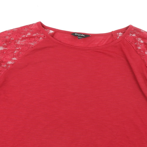 Simply Be Womens Red Polyester Basic T-Shirt Size 18 Round Neck - Lace Sleeve