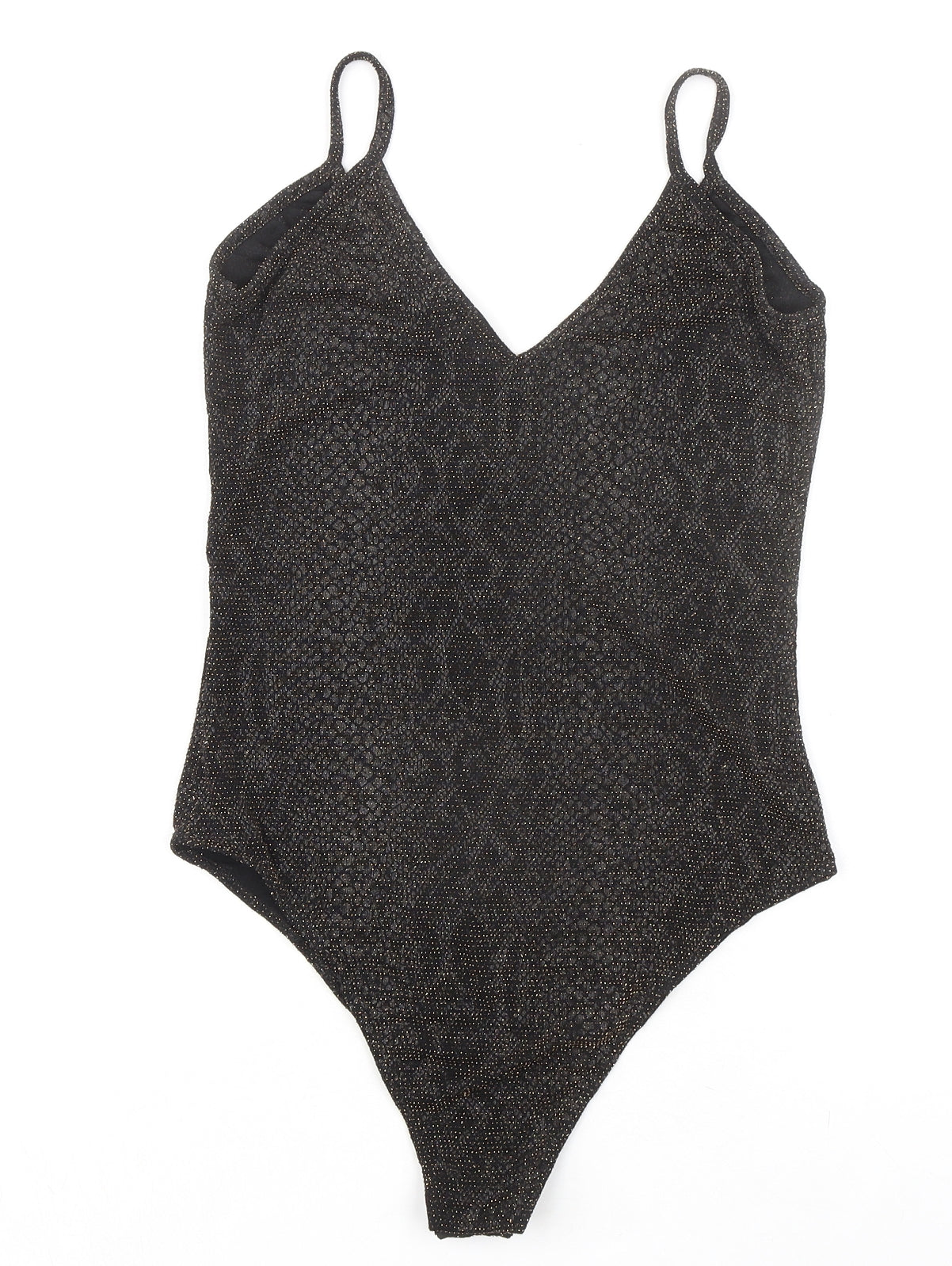Jennyfer Womens Black Animal Print Polyester Bodysuit One-Piece Size M Snap - Snakeskin pattern