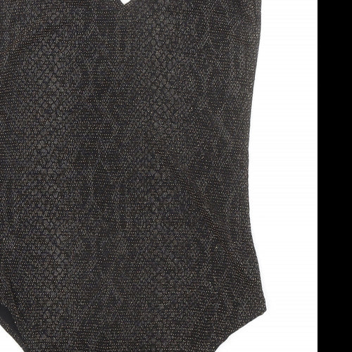 Jennyfer Womens Black Animal Print Polyester Bodysuit One-Piece Size M Snap - Snakeskin pattern