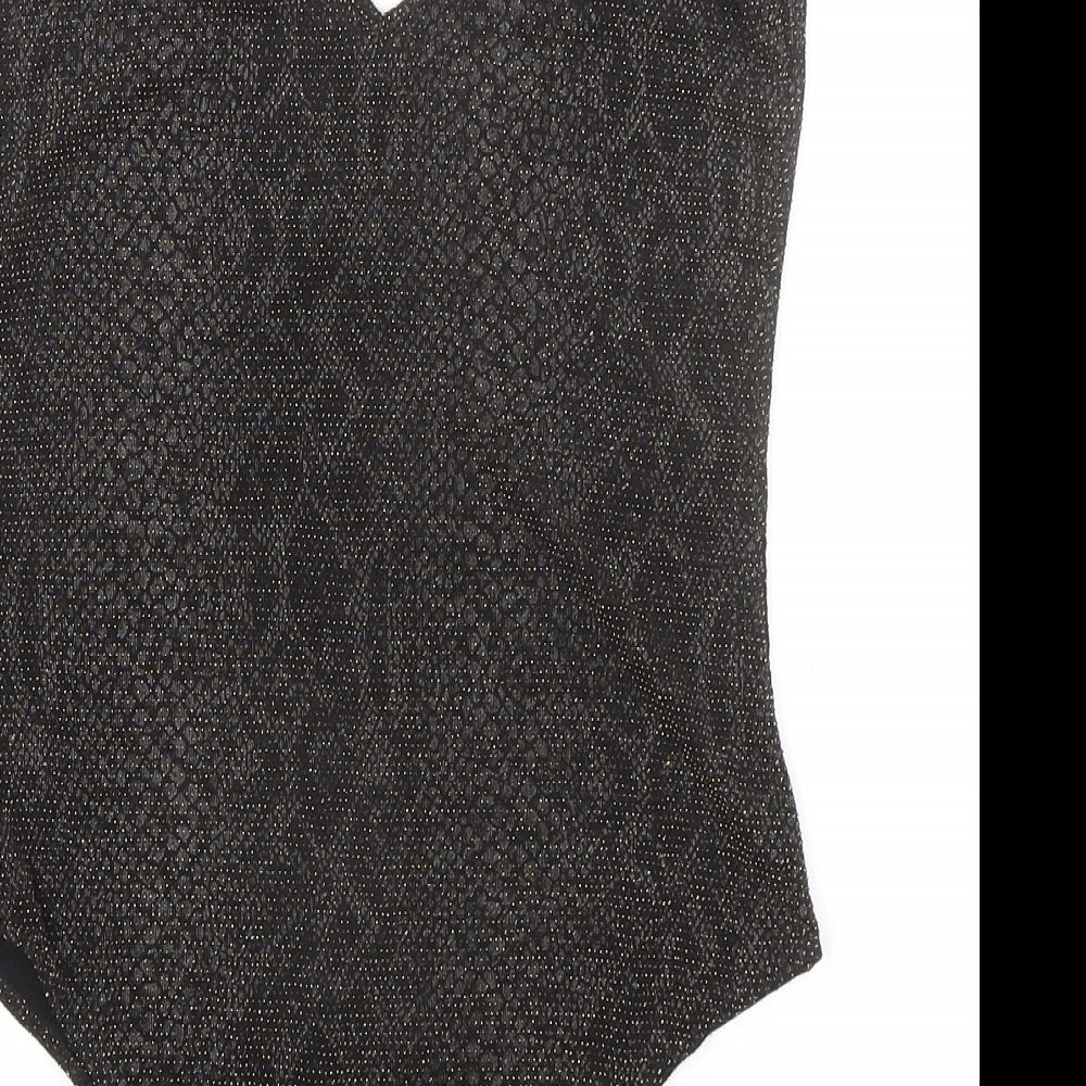 Jennyfer Womens Black Animal Print Polyester Bodysuit One-Piece Size M Snap - Snakeskin pattern