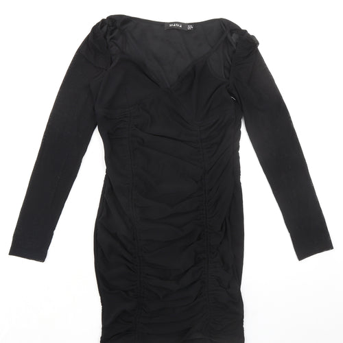 Naanaa Womens Black Polyester Bodycon Size 10 V-Neck Zip