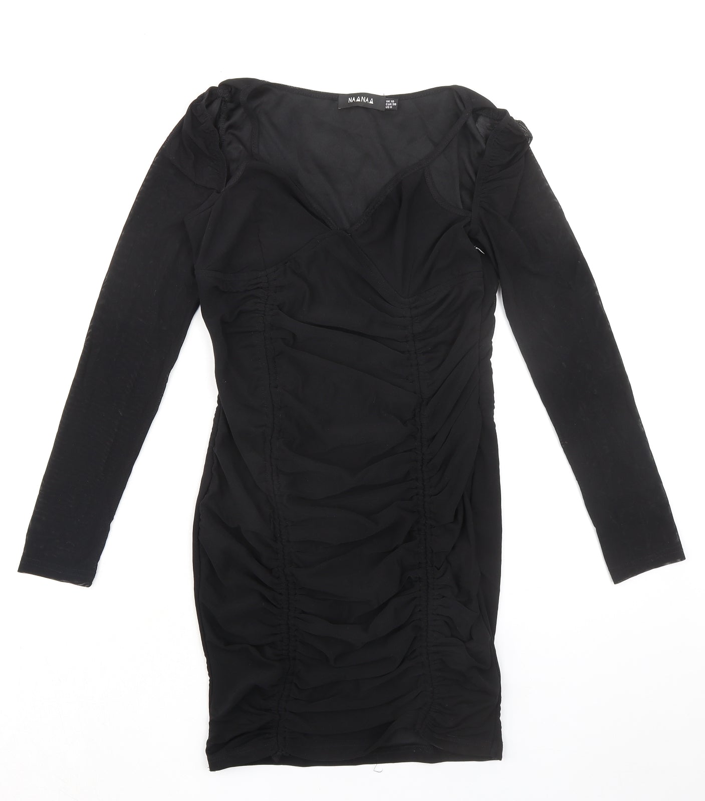 Naanaa Womens Black Polyester Bodycon Size 10 V-Neck Zip