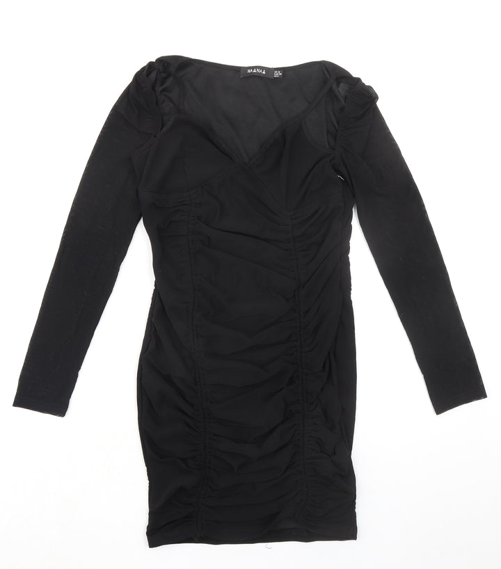 Naanaa Womens Black Polyester Bodycon Size 10 V-Neck Zip