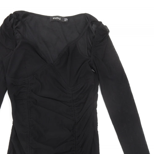 Naanaa Womens Black Polyester Bodycon Size 10 V-Neck Zip