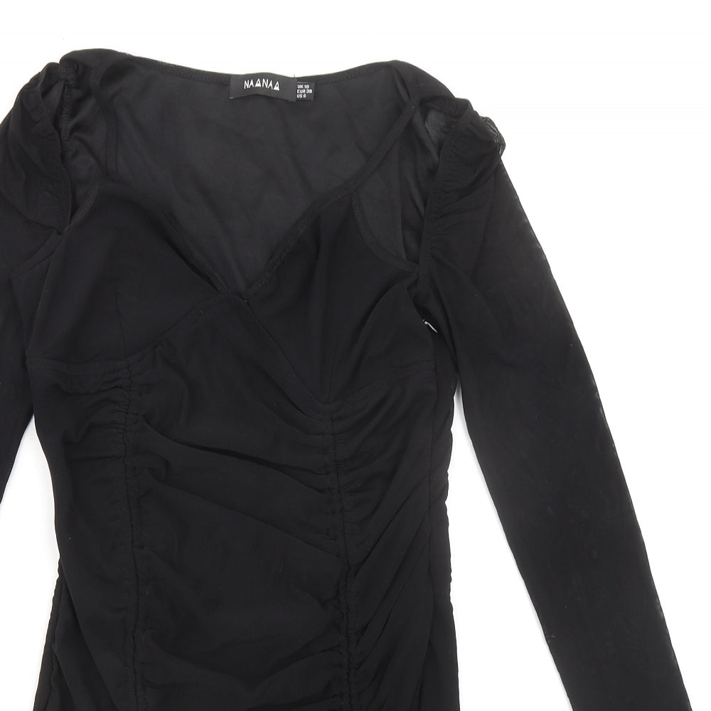 Naanaa Womens Black Polyester Bodycon Size 10 V-Neck Zip