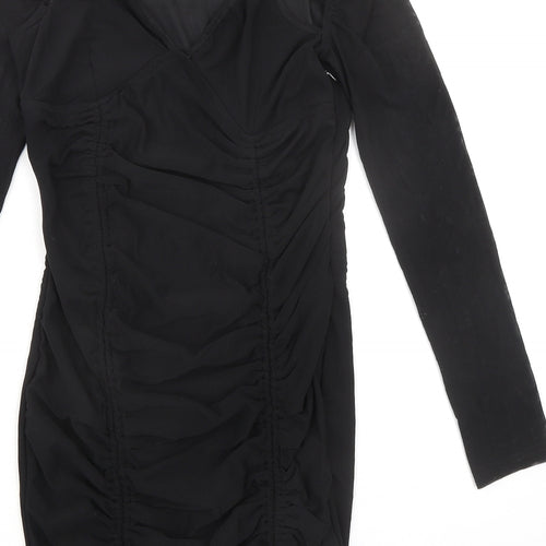 Naanaa Womens Black Polyester Bodycon Size 10 V-Neck Zip
