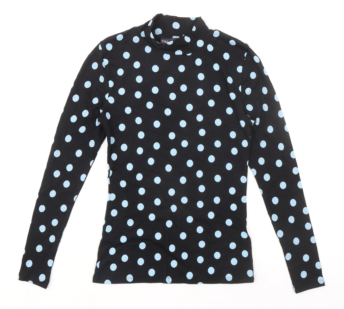 Marks and Spencer Womens Black Polka Dot Polyester Basic T-Shirt Size 6 Mock Neck