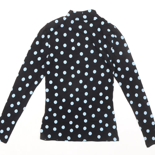Marks and Spencer Womens Black Polka Dot Polyester Basic T-Shirt Size 6 Mock Neck