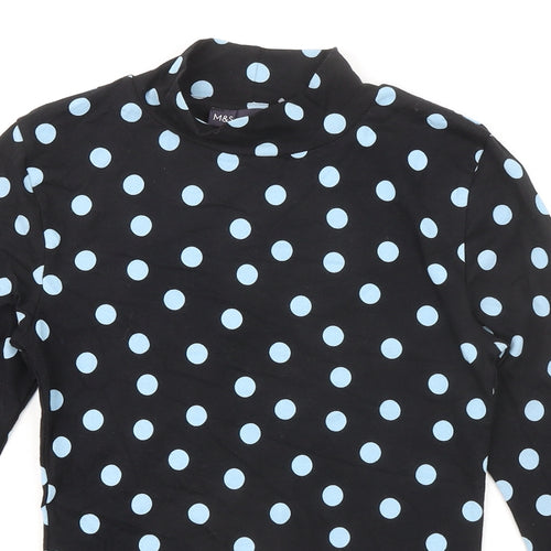 Marks and Spencer Womens Black Polka Dot Polyester Basic T-Shirt Size 6 Mock Neck