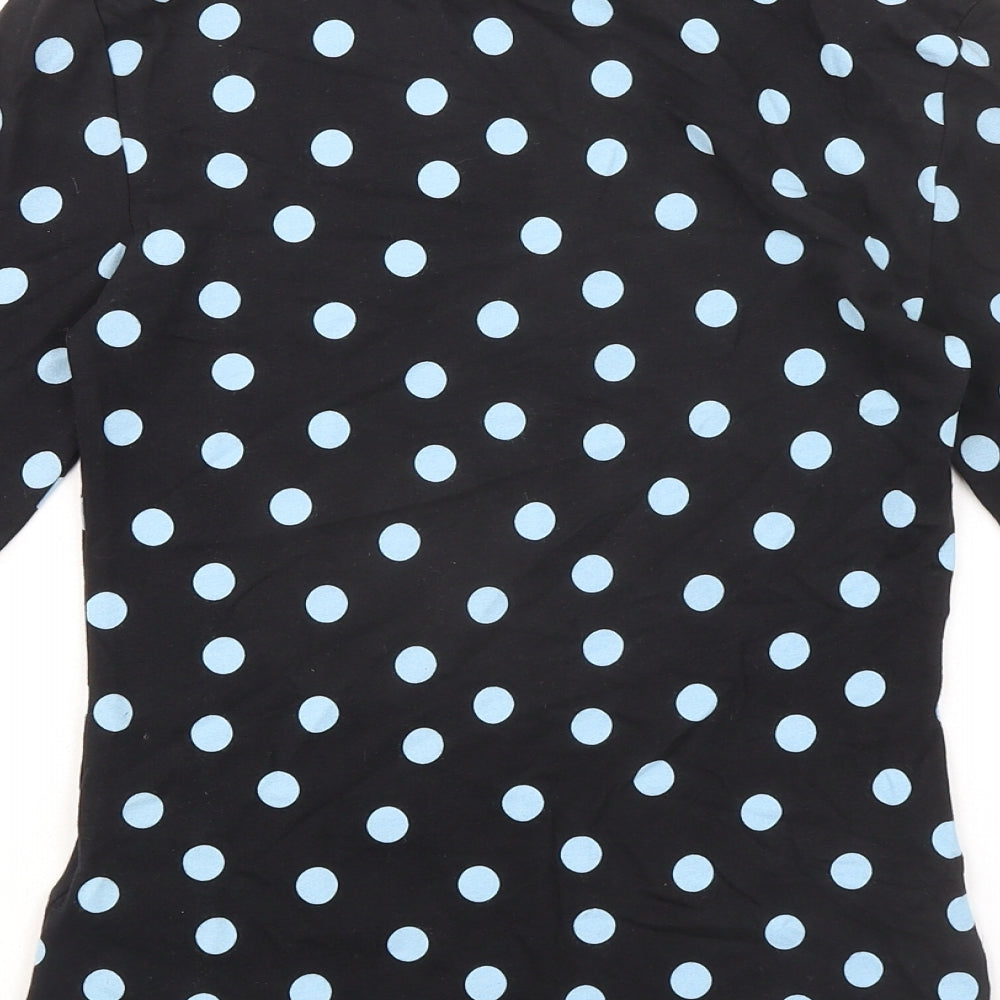 Marks and Spencer Womens Black Polka Dot Polyester Basic T-Shirt Size 6 Mock Neck