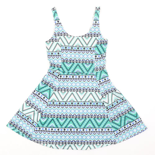 Divided by H&M Womens Multicoloured Geometric Polyester A-Line Size 8 Scoop Neck Pullover