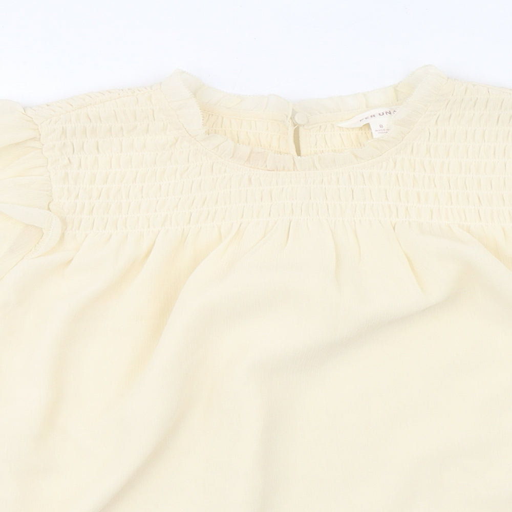 Per Una Womens Ivory Polyester Basic Blouse Size 8 Round Neck