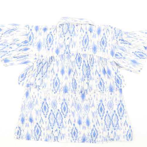 Pito Dito Womens Blue Geometric 100% Cotton Basic Button-Up Size 14 Collared