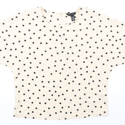 New Look Womens Ivory Polka Dot Polyester Basic Blouse Size 10 Round Neck