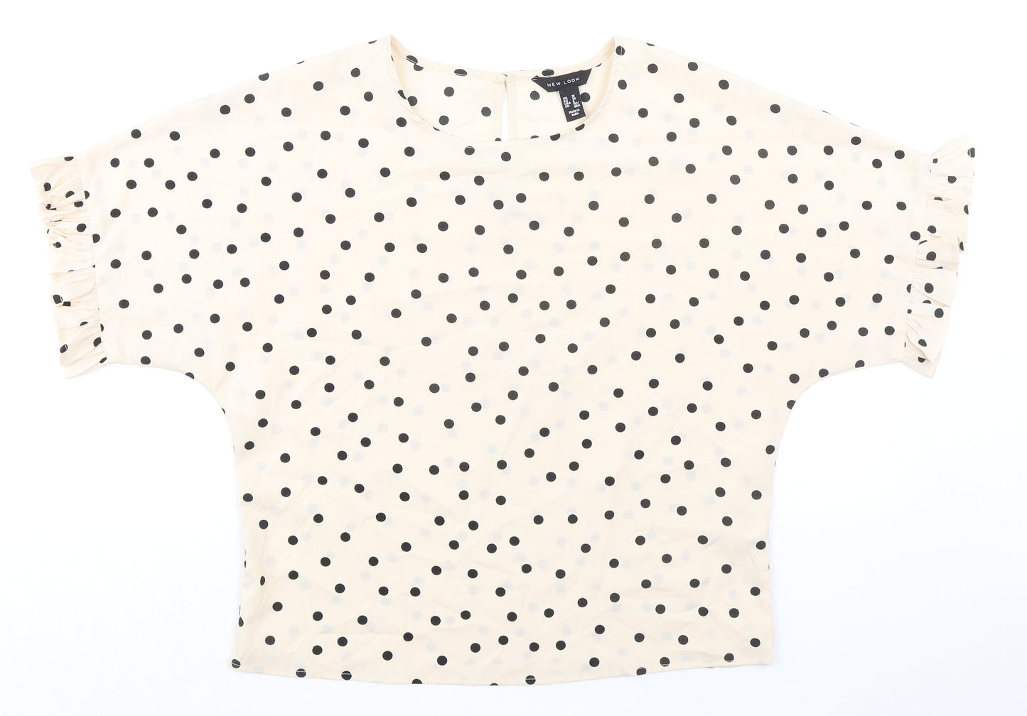 New Look Womens Ivory Polka Dot Polyester Basic Blouse Size 10 Round Neck