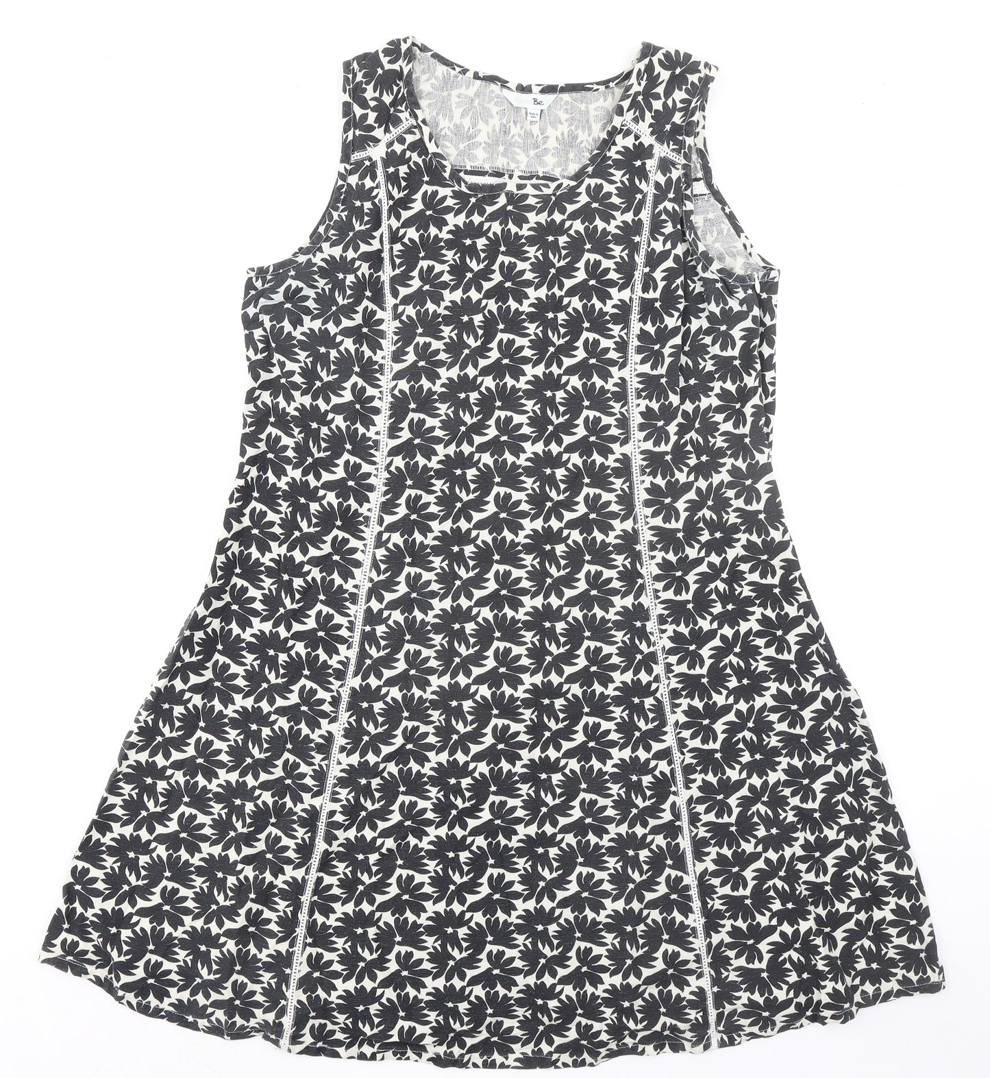 LabelBe Womens Black Floral Viscose Trapeze & Swing Size 16 Round Neck Zip