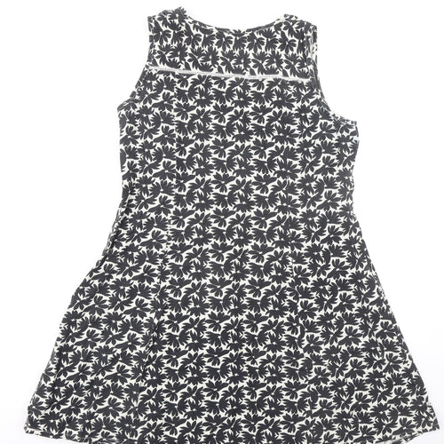 LabelBe Womens Black Floral Viscose Trapeze & Swing Size 16 Round Neck Zip