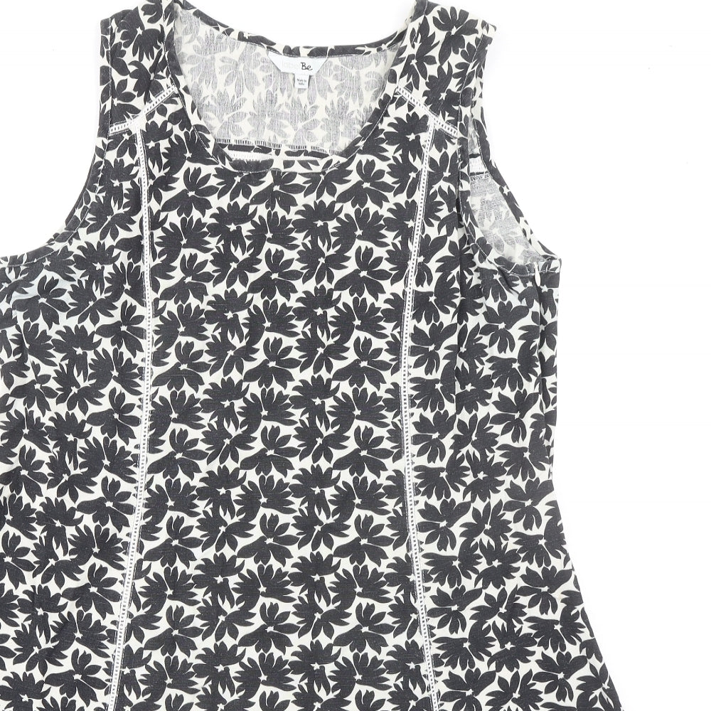 LabelBe Womens Black Floral Viscose Trapeze & Swing Size 16 Round Neck Zip