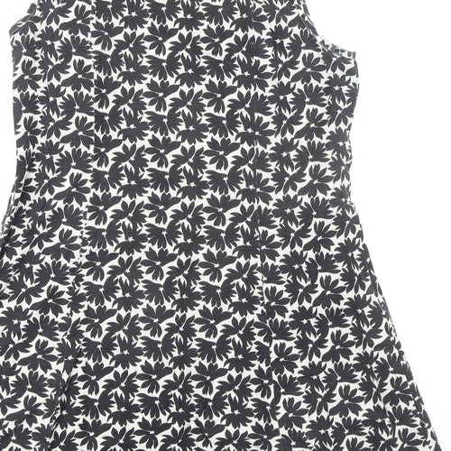LabelBe Womens Black Floral Viscose Trapeze & Swing Size 16 Round Neck Zip