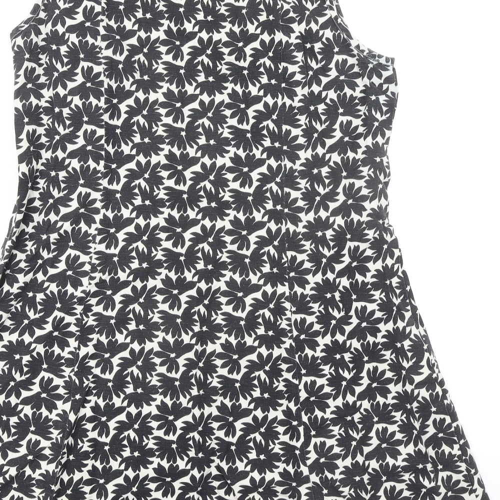 LabelBe Womens Black Floral Viscose Trapeze & Swing Size 16 Round Neck Zip